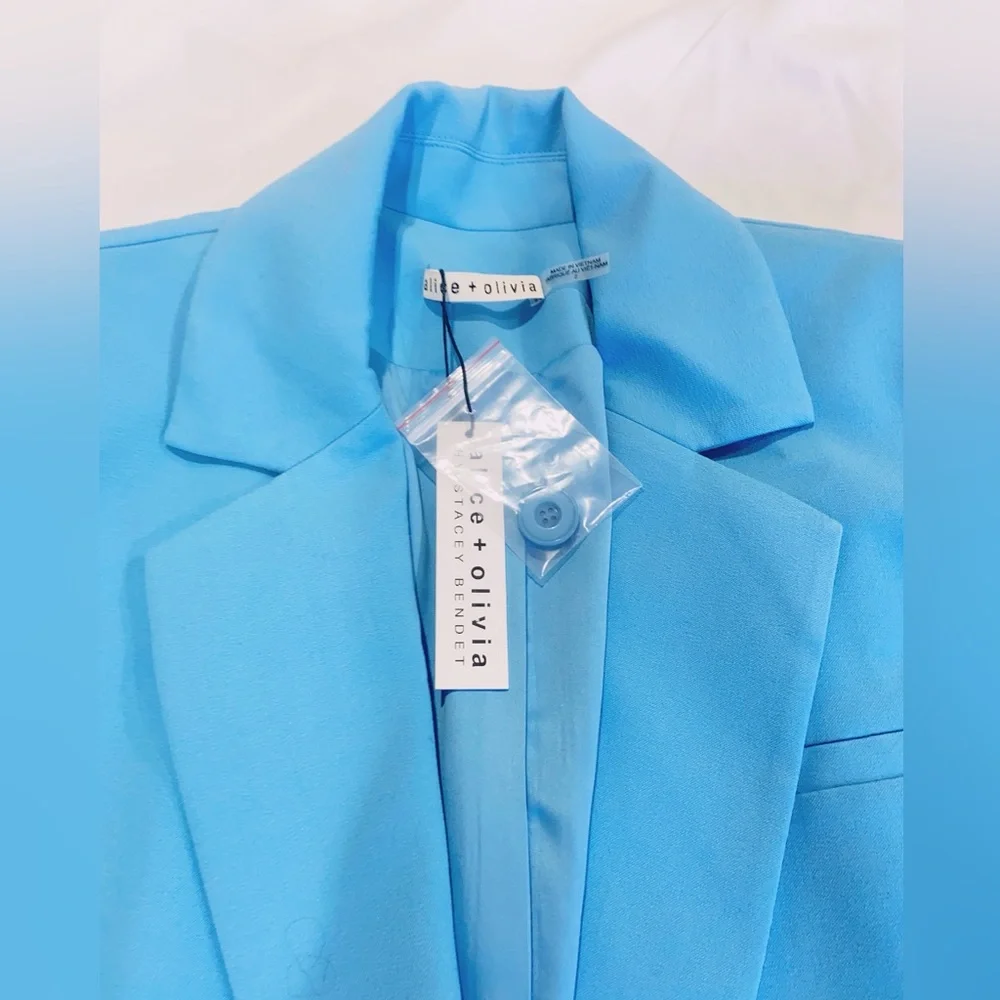 NWT $550 Alice Olivia Shan Strong-shoulder Ruched-sleeve Blazer In Oxford Blue